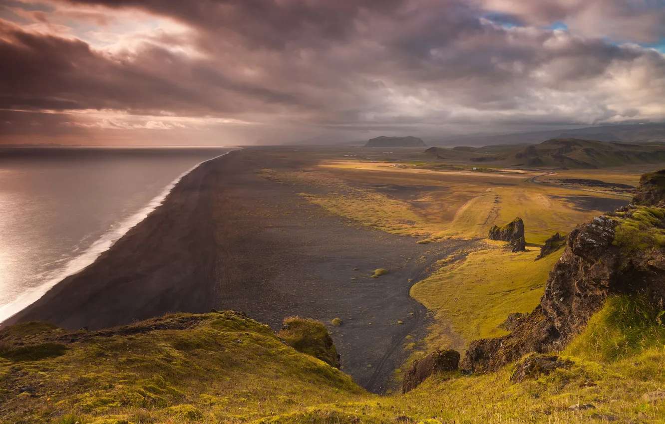 Photo wallpaper sea, the sky, mountains, clouds, shore, surf