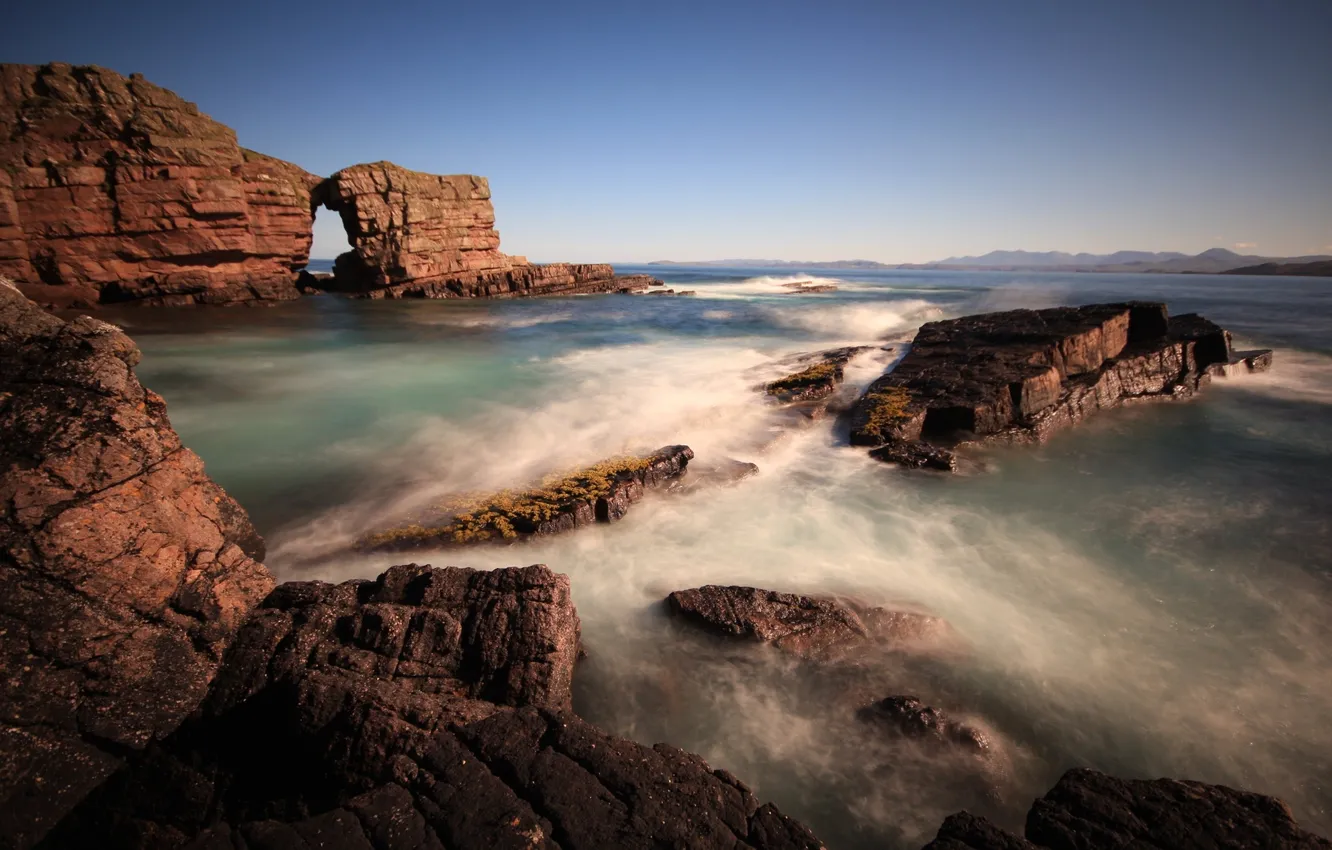 Photo wallpaper sea, wave, nature, rocks