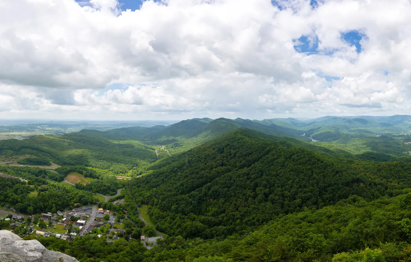 Photo wallpaper greens, forest, clouds, mountains, panorama, VA, USA
