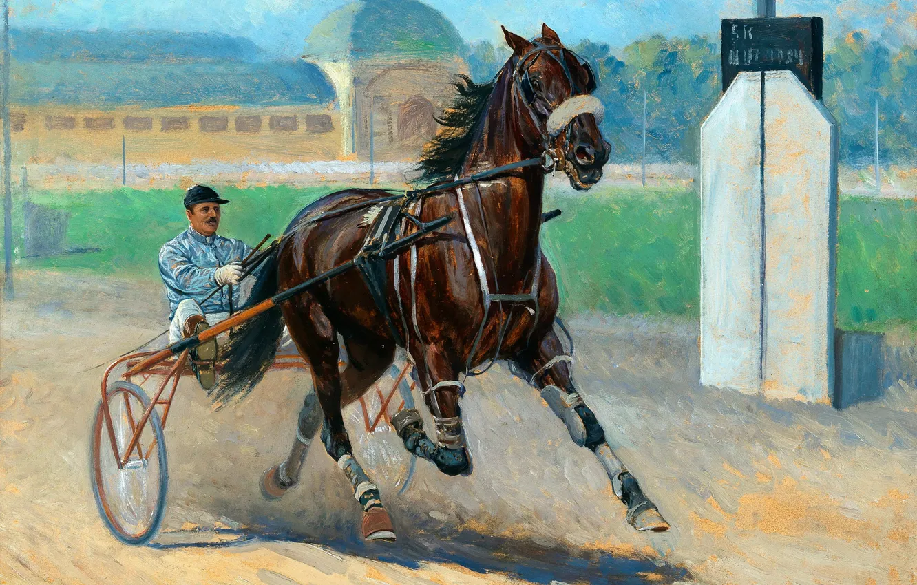 Photo wallpaper horse, picture, running, stroller, jump, Trotter, jockey, Racecourse