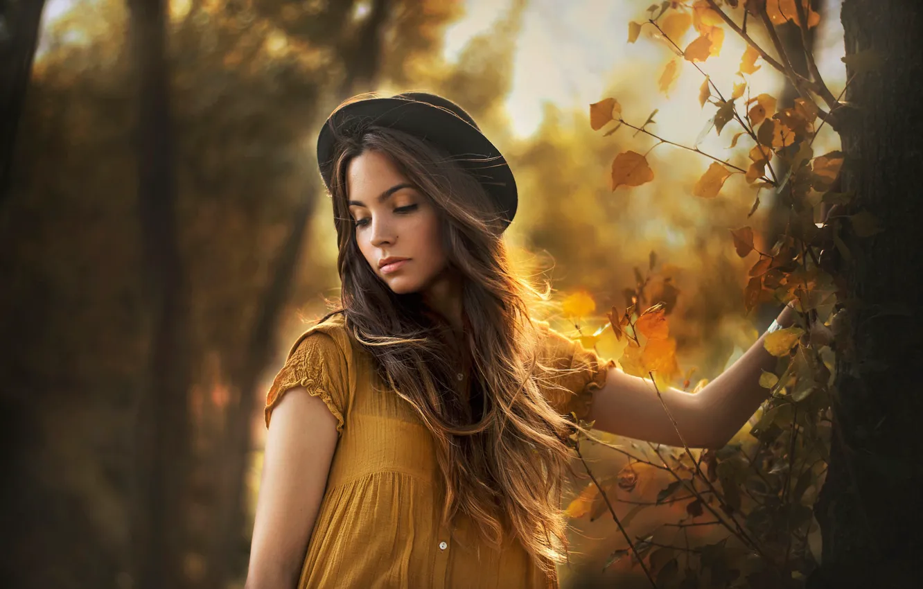 Photo wallpaper autumn, hat, sponge, curls, Carmen Gabaldon