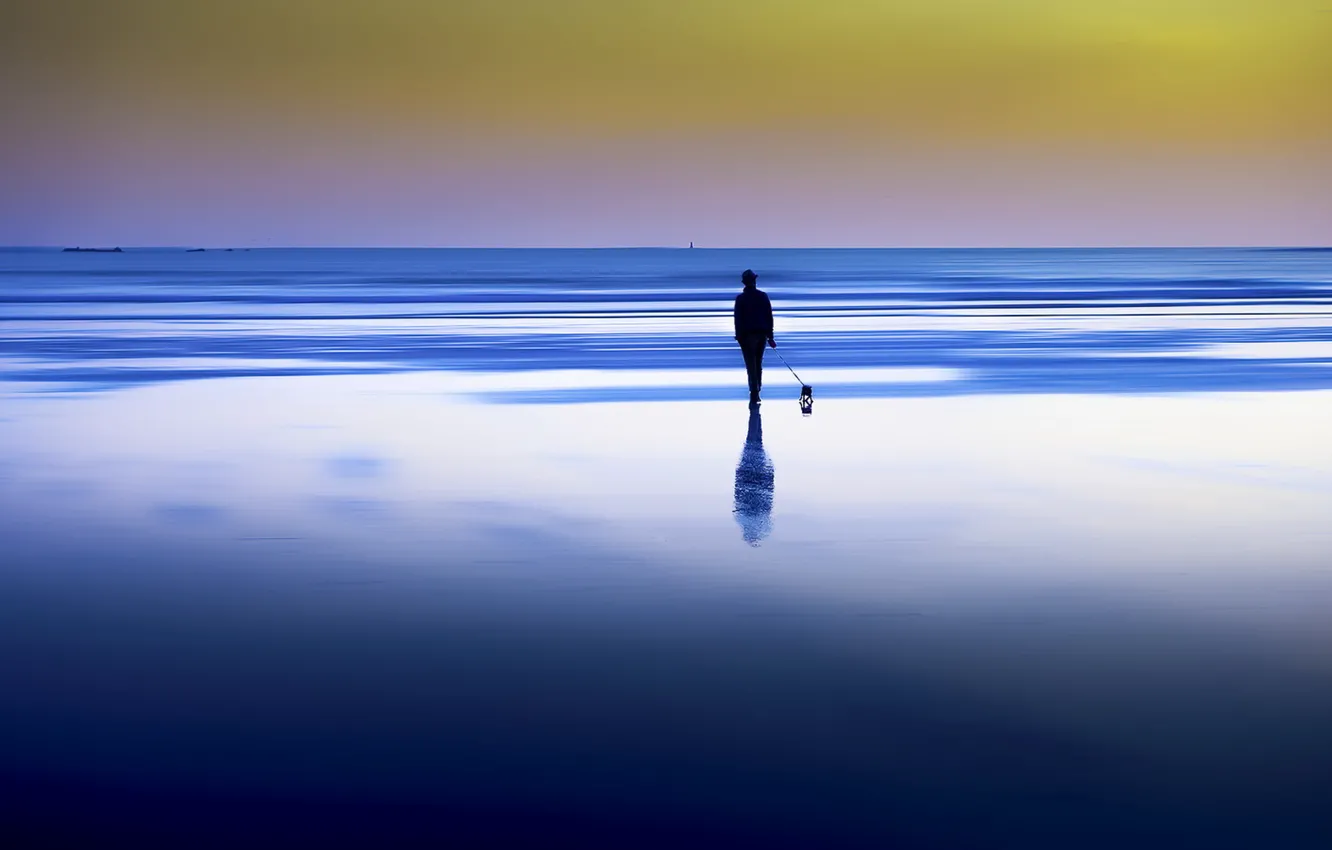 Photo wallpaper sea, people, dog