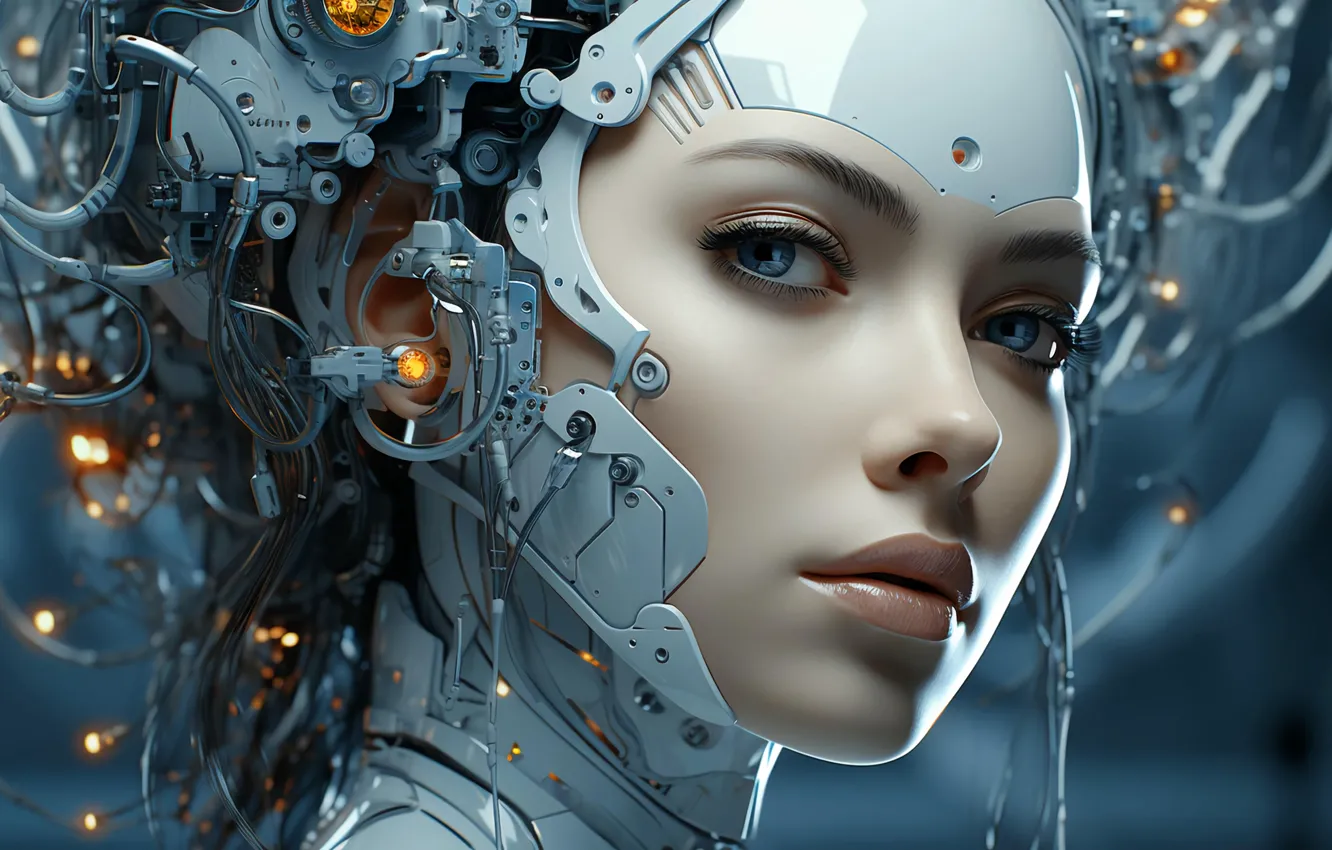 Photo wallpaper machine, face, wire, mechanism, robot, head, device, cyborg