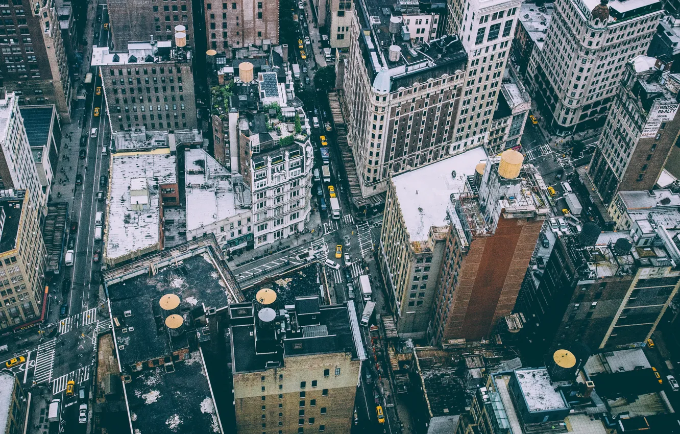 Photo wallpaper people, New York, roof, Manhattan, cars, street, life, city