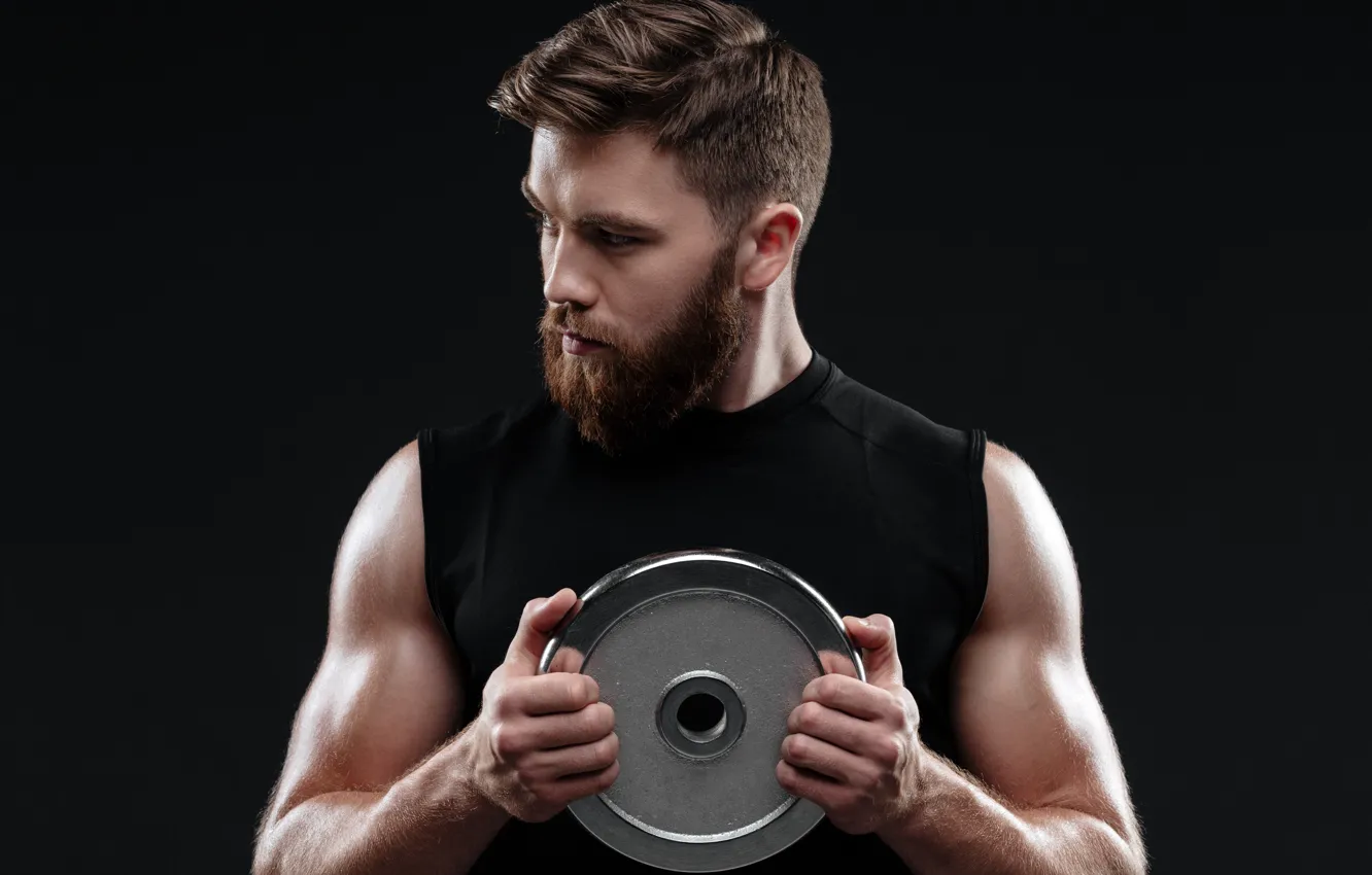Photo wallpaper pose, beard, weight disc