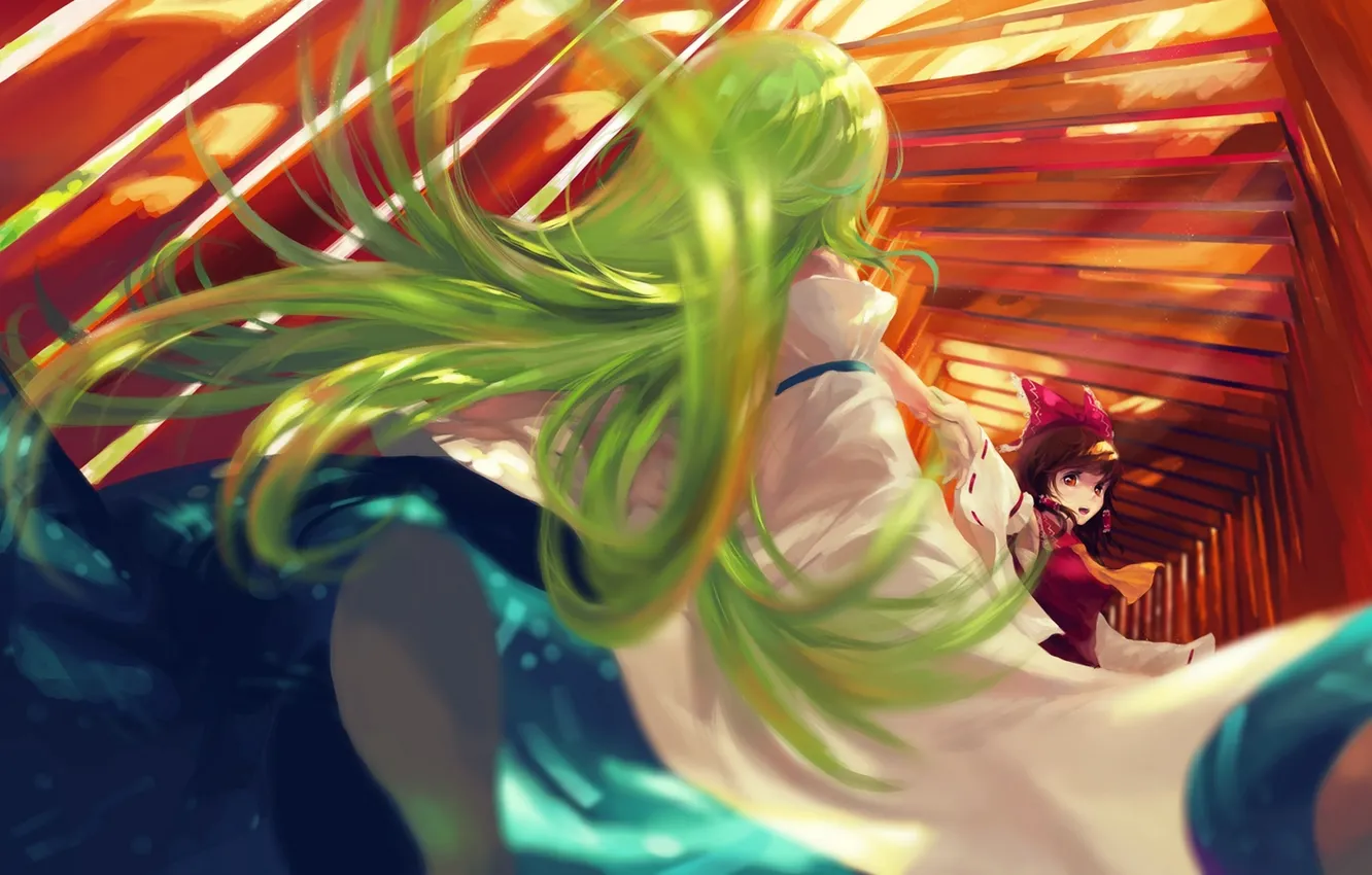 Photo wallpaper girl, joy, anime, art, touhou, Kochi Have Done The Art, Hakurei Reimu