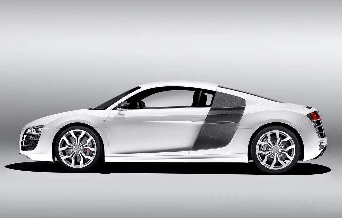 Photo wallpaper auto, white, Audi, Audi, sports car, side view, V10, Coupe