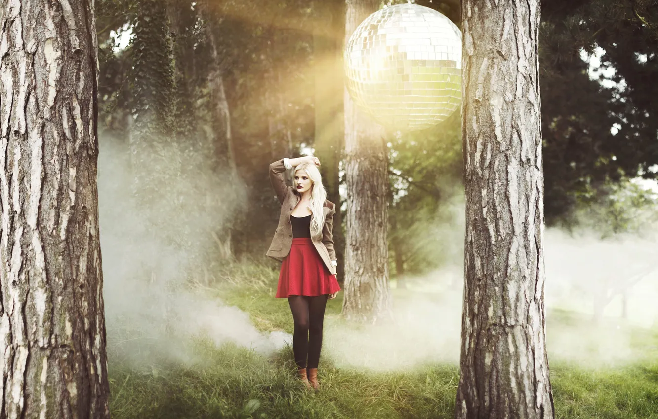 Photo wallpaper girl, trees, background