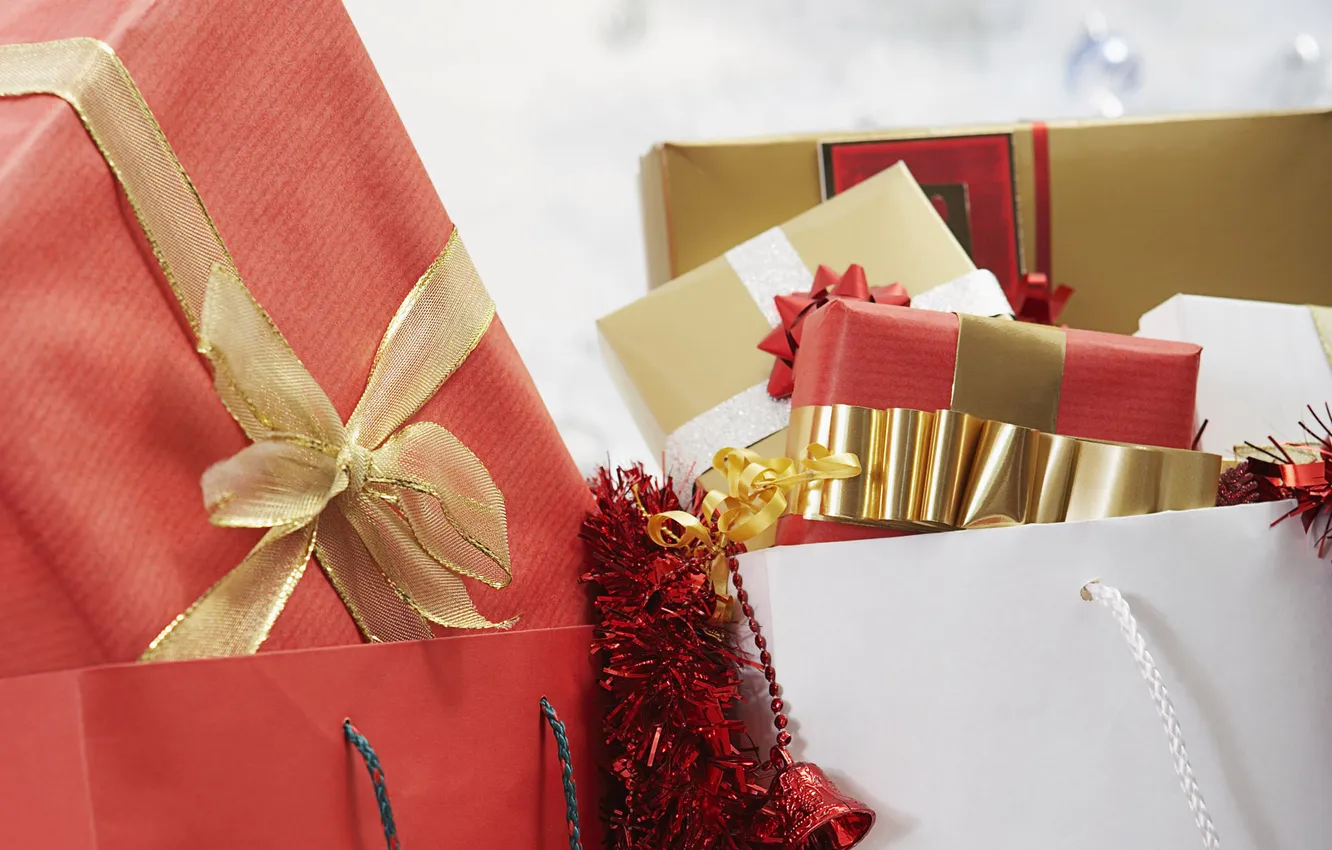 Photo wallpaper holiday, gift, new year, tape, tinsel, bow, ribbon, New Year