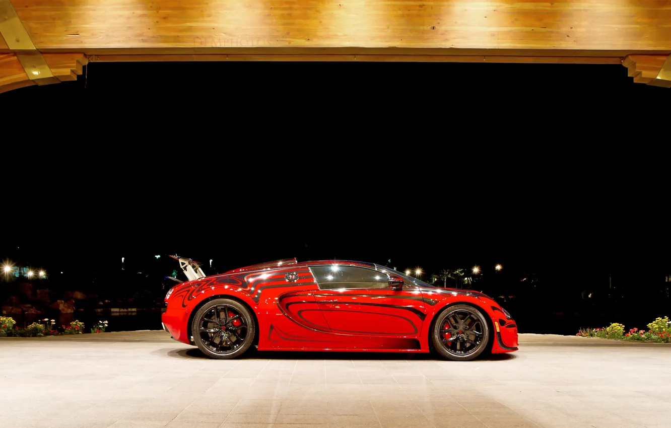 Photo wallpaper red, Bugatti, Veyron, Bugatti Veyron, hypercar