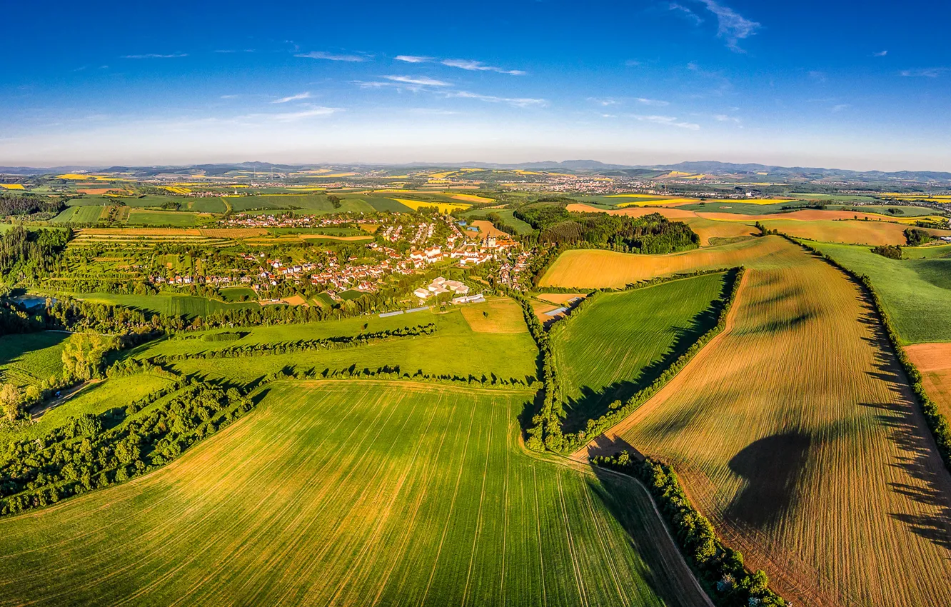 Photo wallpaper field, the sky, the sun, Czech Republic, meadow, space, panorama, Velehradem