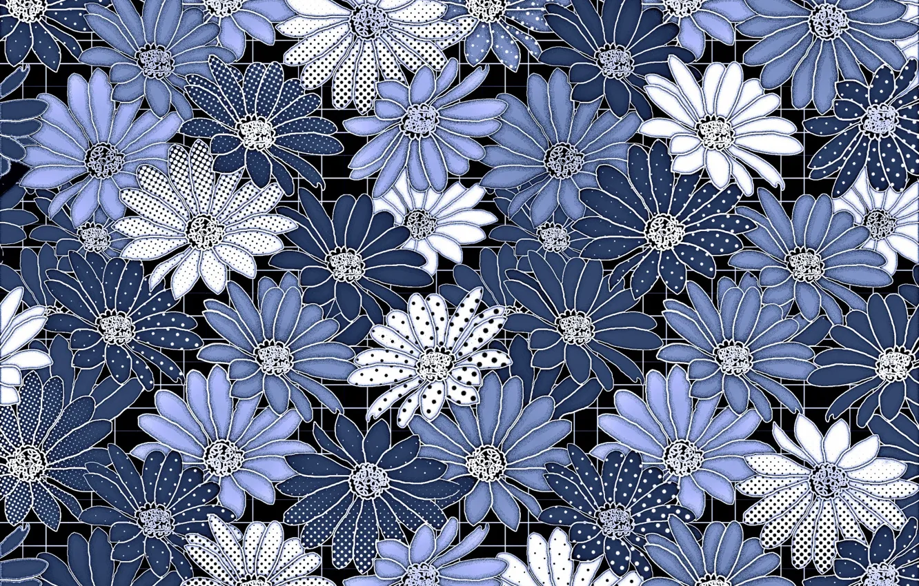 Photo wallpaper flowers, blue, background, Background, Pattern, Floral