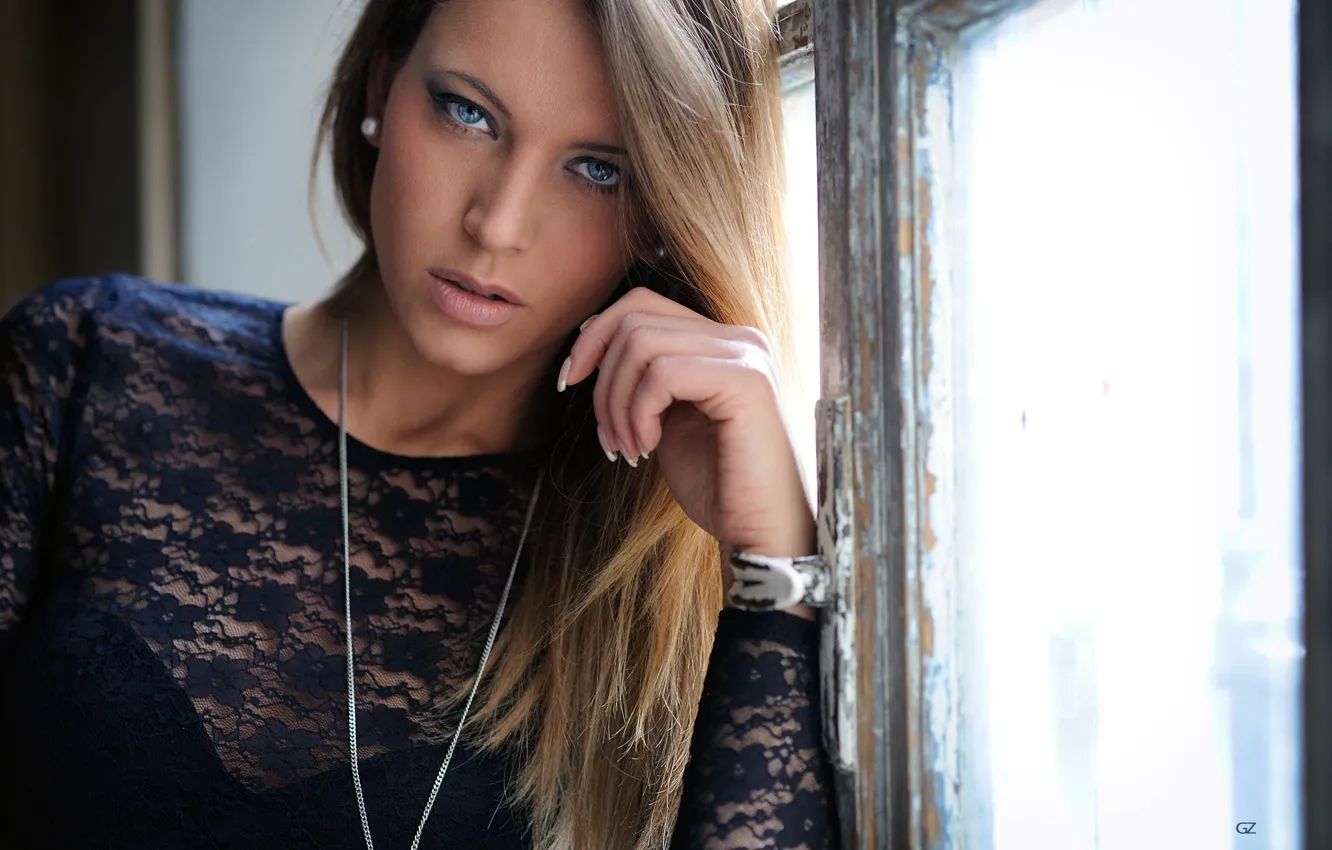 Photo wallpaper girl, long hair, dress, photo, photographer, blue eyes, model, window