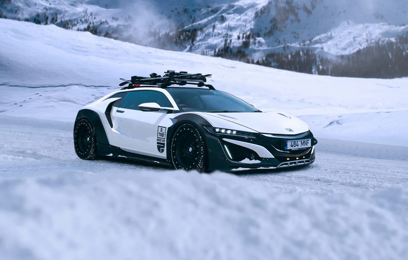 Photo wallpaper Honda, Car, Mountain, Snow, White, NSX