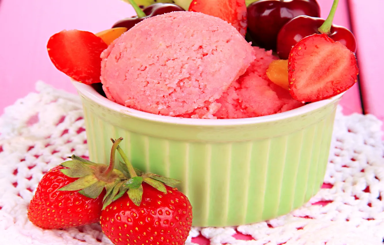 Photo wallpaper fruit, sweet, strawberry, dessert, berries, delicious, ice cream, yummy