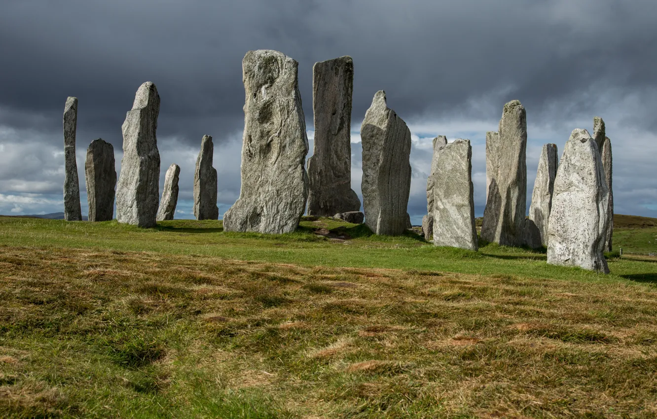 Photo wallpaper field, stones, Megalit