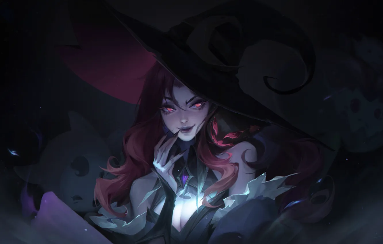 Photo wallpaper girl, darkness, hat, League Of Legends, Miss Fortune