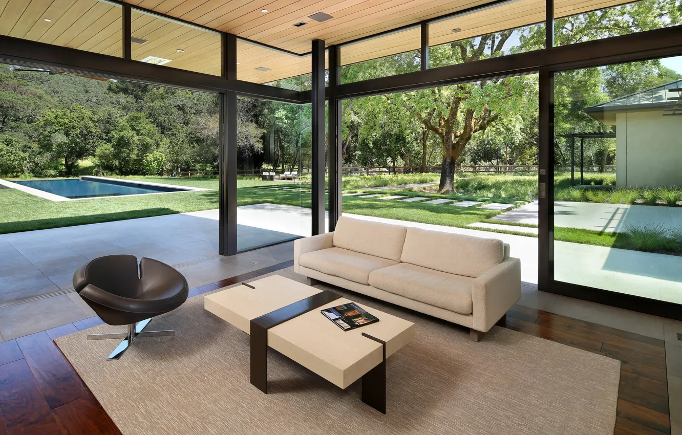 Photo wallpaper space, Villa, interior, pool, California, living room, California, Meadow Creek Residence