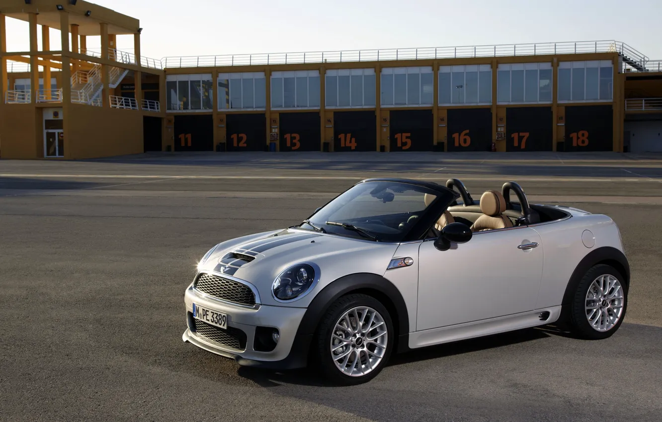 Photo wallpaper road, grey, Roadster, Mini, garage, convertible, Mini Cooper, Coupe