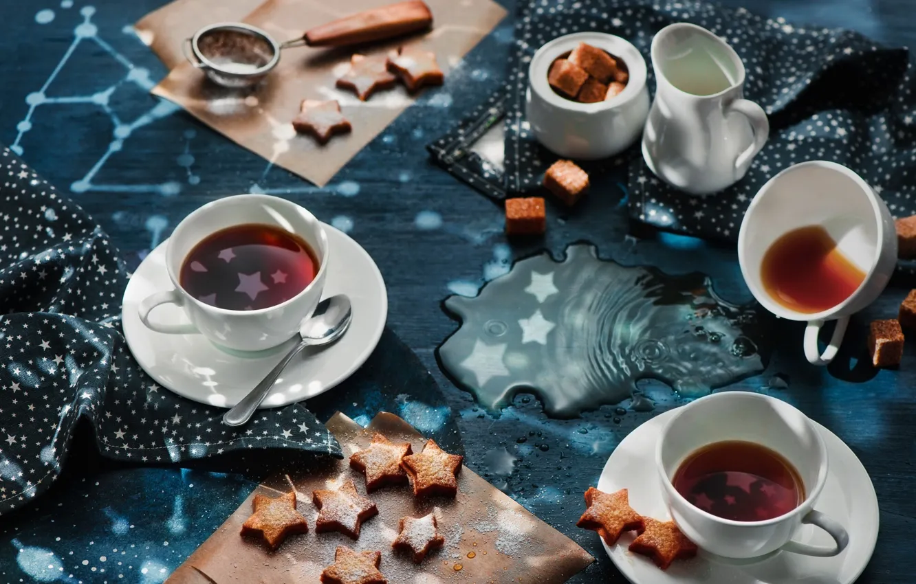 Photo wallpaper stars, tea, Cup, cookies