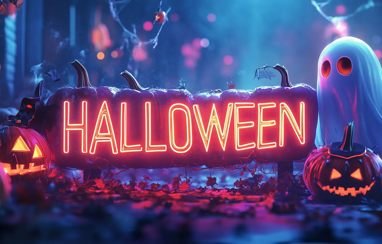 Photo wallpaper autumn, holiday, pumpkin, Halloween, Halloween, AI art, neural network