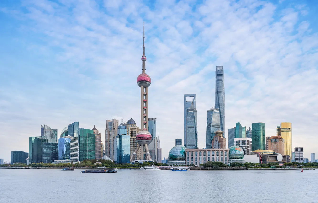 Photo wallpaper tower, skyline, sky, skyscraper, shanghai, urban, travel, sunny