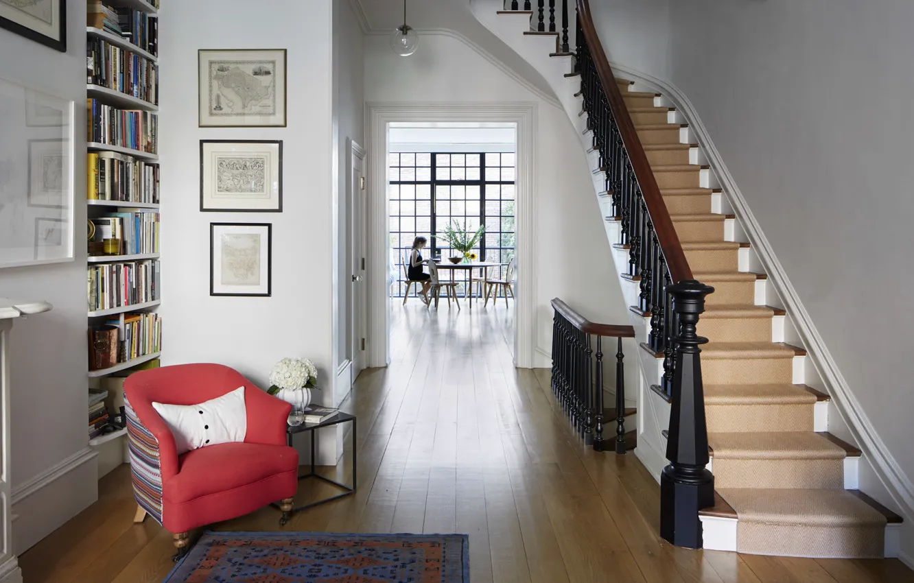 Photo wallpaper design, style, interior, fireplace, library, NYC, living room, dining room