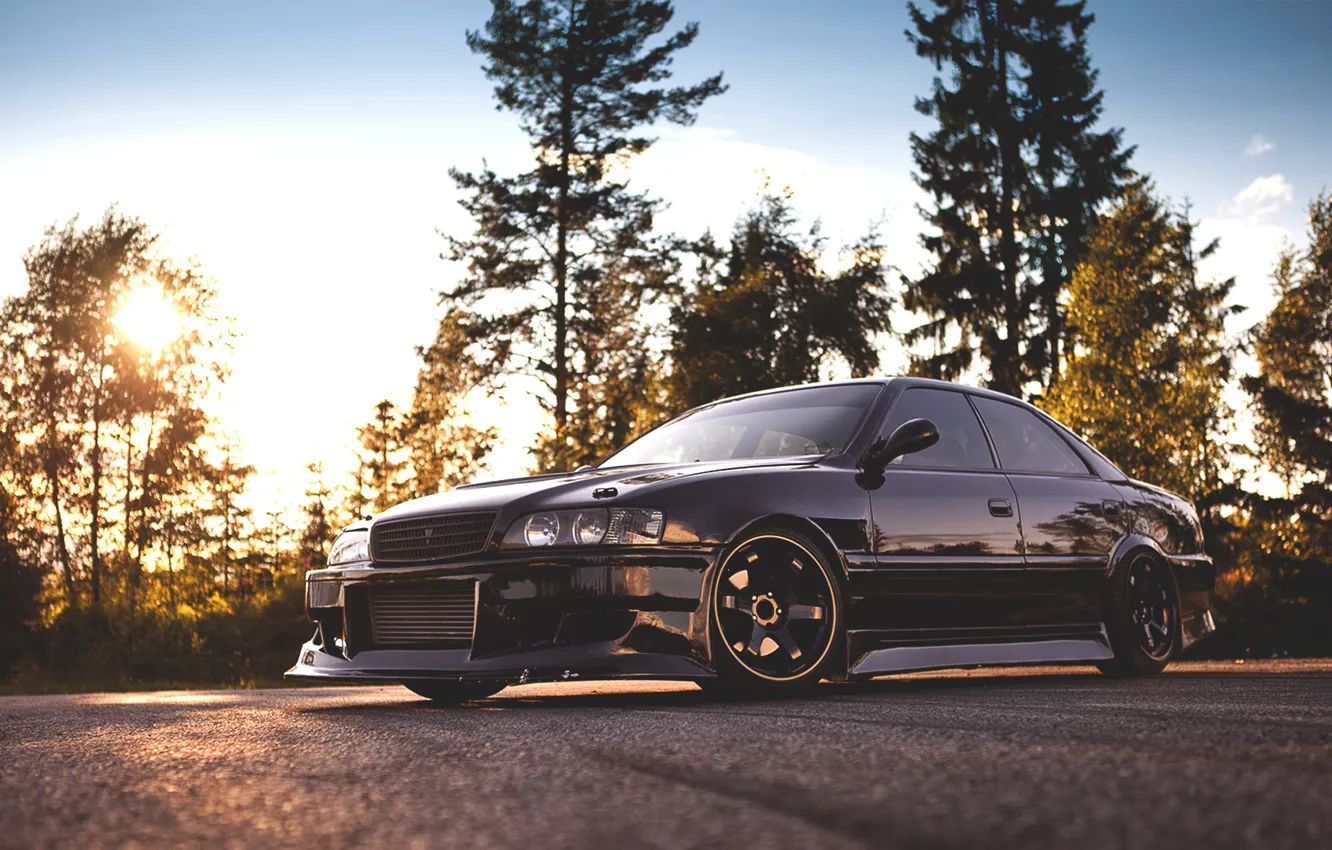 Photo wallpaper forest, the sky, toyota, wood, Toyota, chaser, chaser