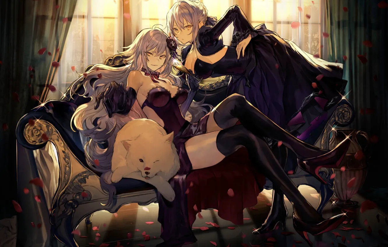 Photo wallpaper girl, room, chair, anime, art, fate