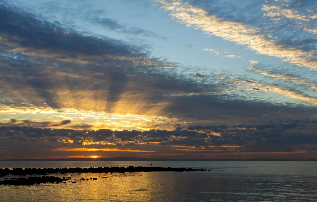 Photo wallpaper sea, the sky, clouds, sunset, coast, the evening, Australia, Queensland