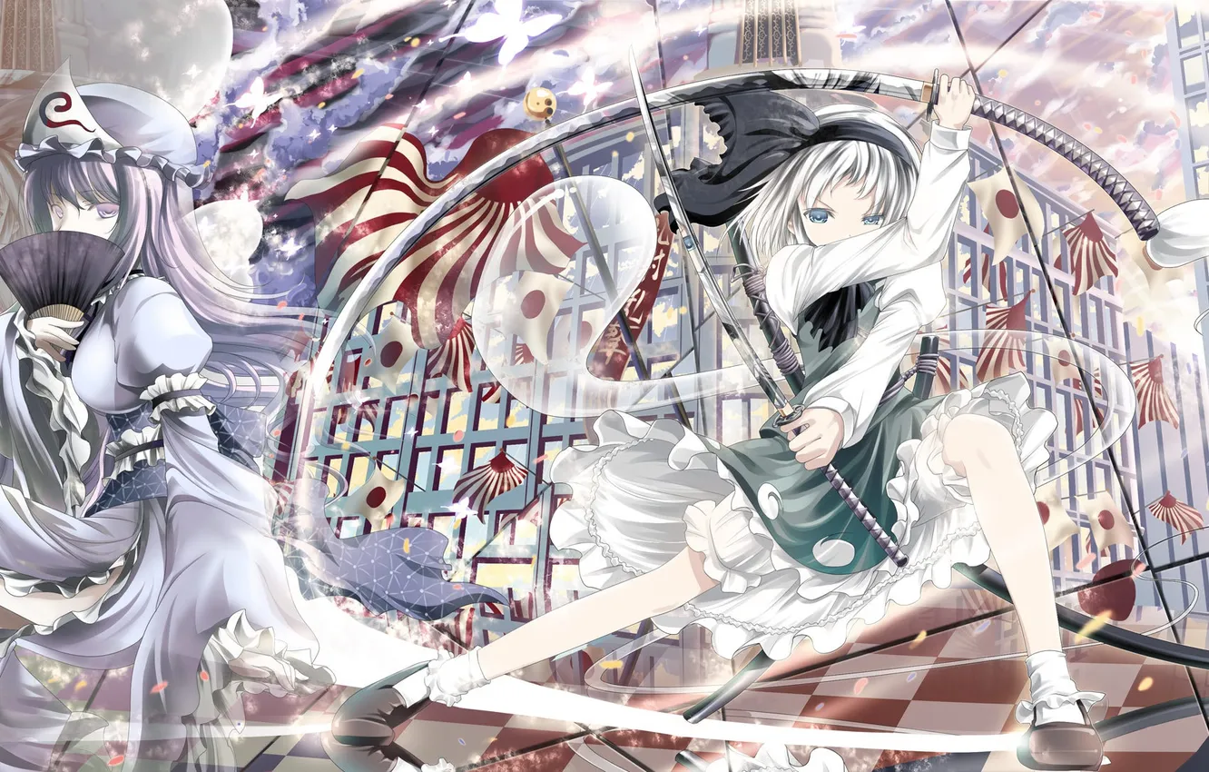 Photo wallpaper girl, weapons, magic, art, Konpaku Youmu, Saigyouji Yuyuko, namamo nanase
