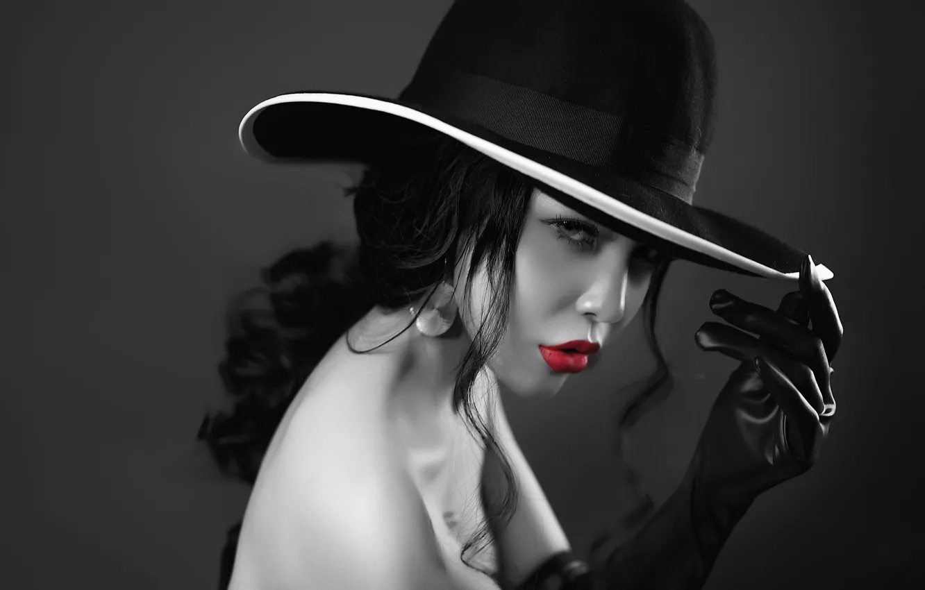 Photo wallpaper look, girl, sexy, portrait, hat, Asian