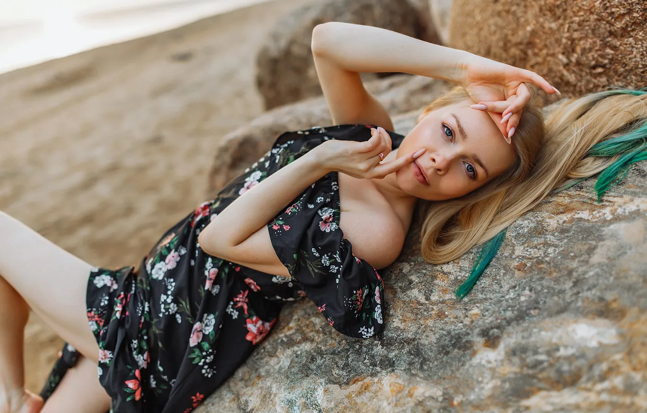 Photo wallpaper beach, girl, sexy, Wallpaper, sweetheart, model, bright, makeup