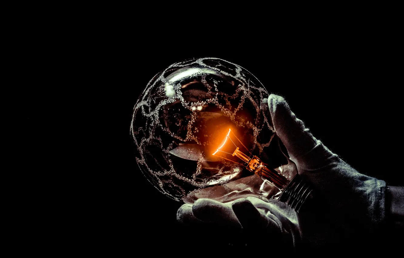 Photo wallpaper lamp, hand, spiral, electricity, bulb, the light source