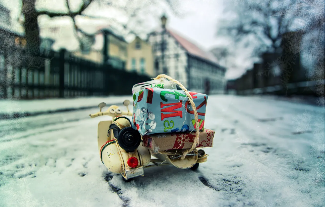 Photo wallpaper winter, the city, street, gifts