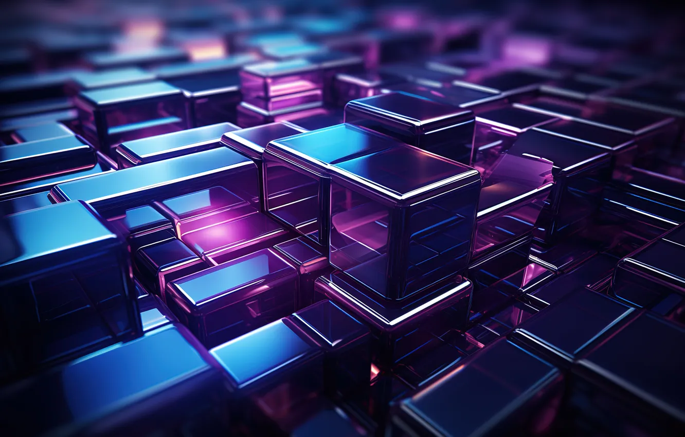 Photo wallpaper purple, blue, abstraction, the dark background, Cuba, structure, squares, geometry