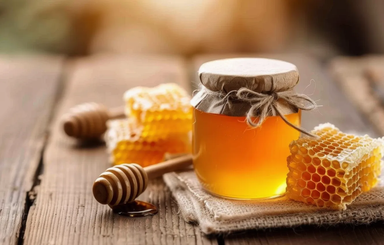 Photo wallpaper light, table, Board, cell, honey, Bank, napkin, AI art