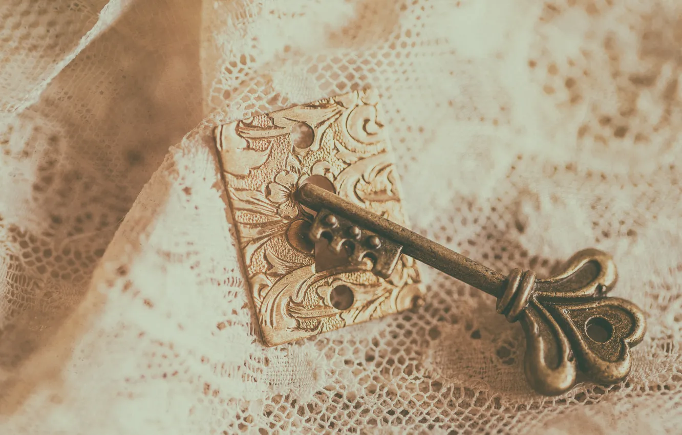 Photo wallpaper key, lace, vintage
