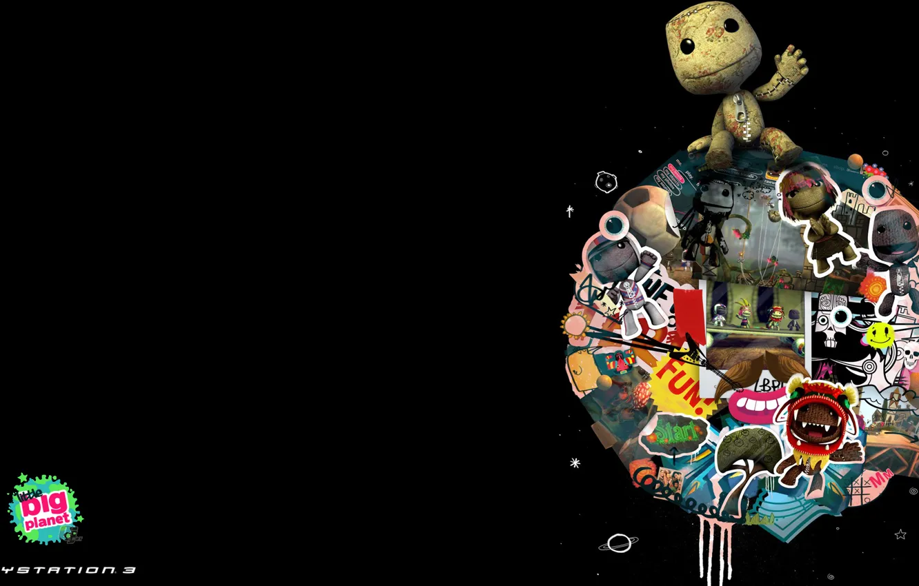 Photo wallpaper black, the game, planet, small, large, game, Little Big Planet, computer games