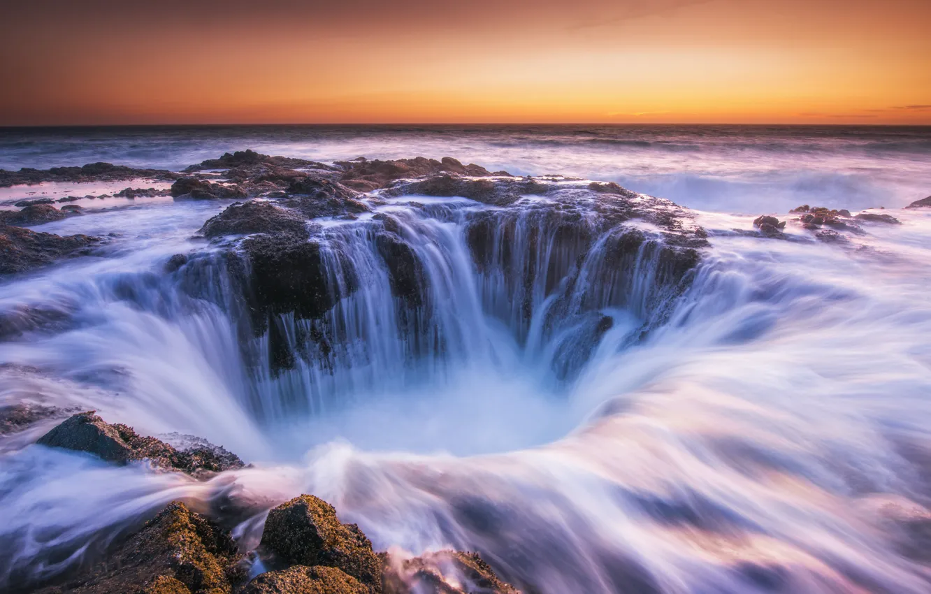 Photo wallpaper sea, wave, waterfall, stream, power, funnel