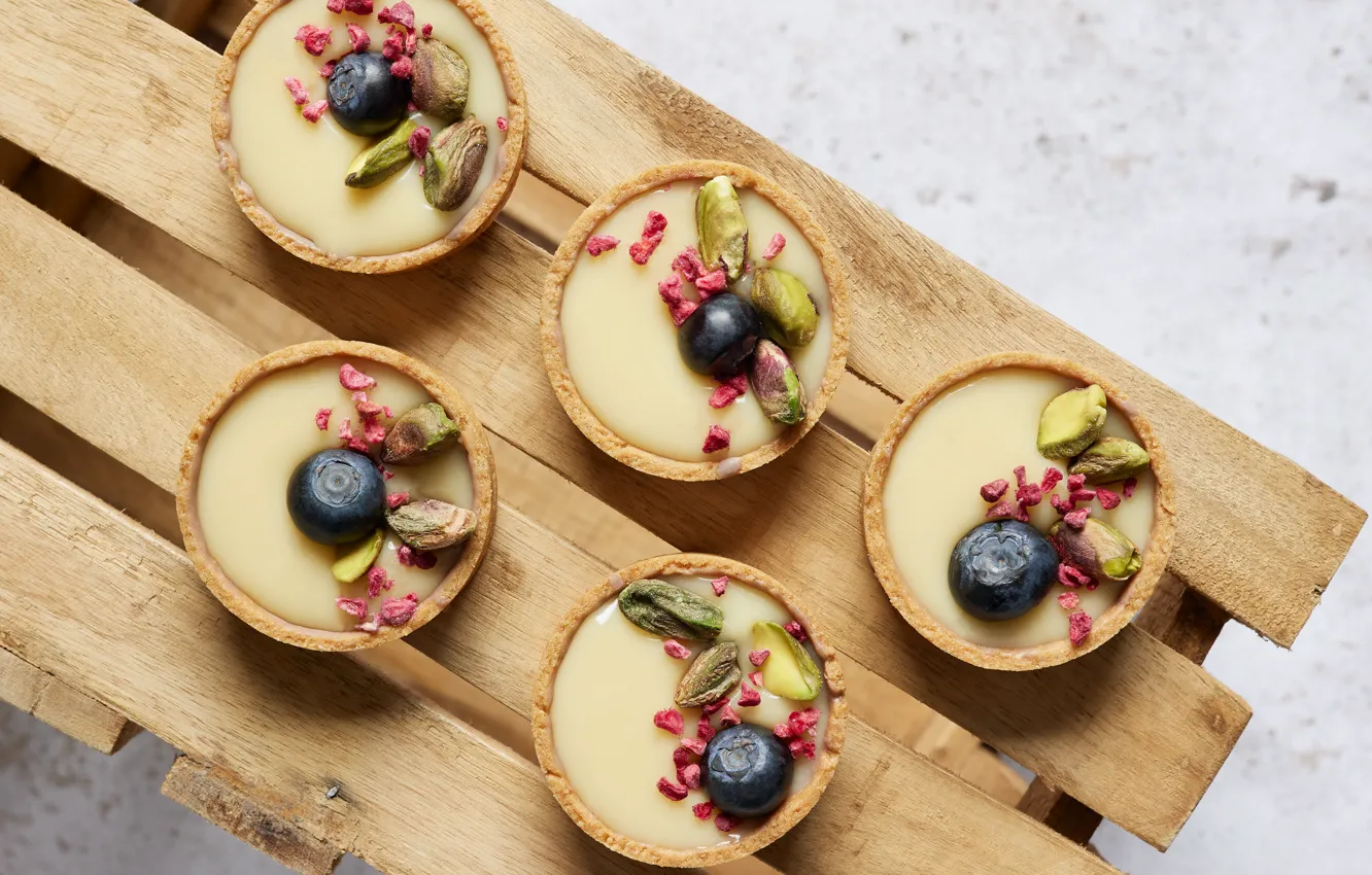 Photo wallpaper berries, Board, food, blueberries, cake, nuts, cakes, sweet