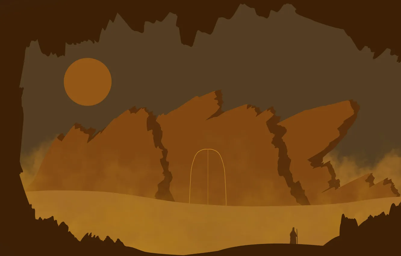 Photo wallpaper mountains, rocks, desert, the wanderer