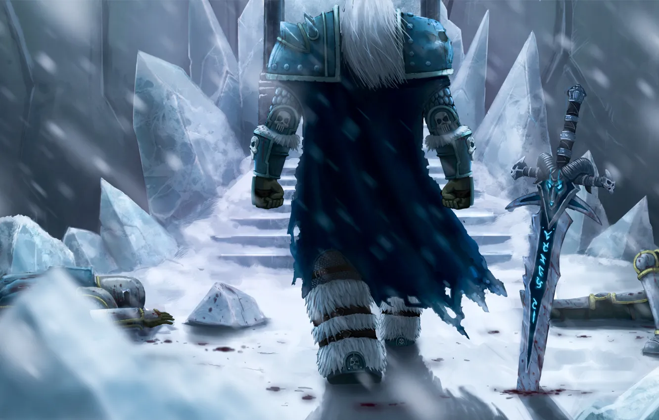 Photo wallpaper winter, snow, sword, ice, Blizzard, corpses, wow, world of warcraft