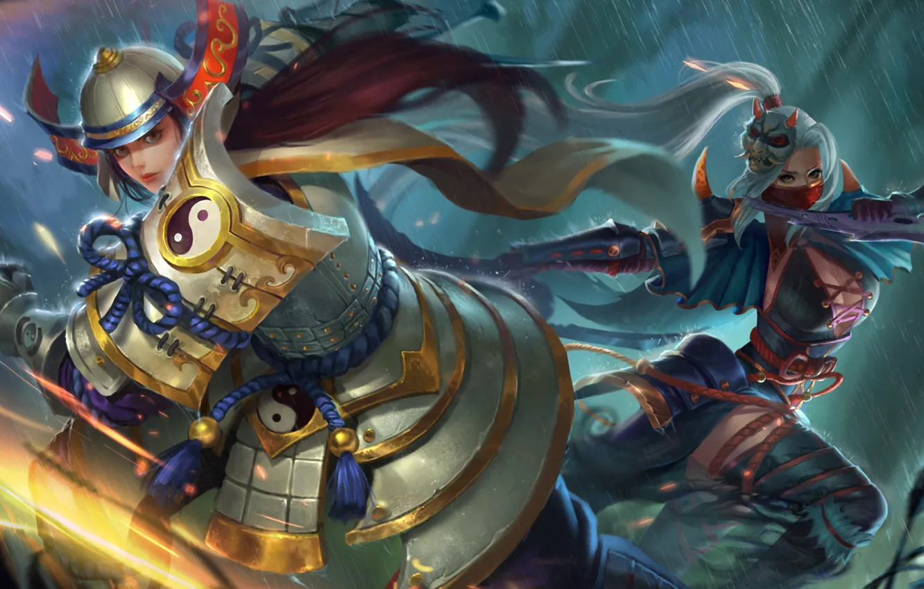 Photo wallpaper girl, sword, armor, warrior, mask, helmet, hon, Solstice