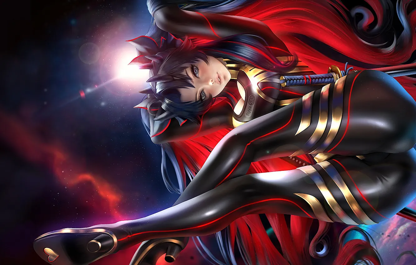 Photo wallpaper the dark background, feet, fantasy, view, girl art