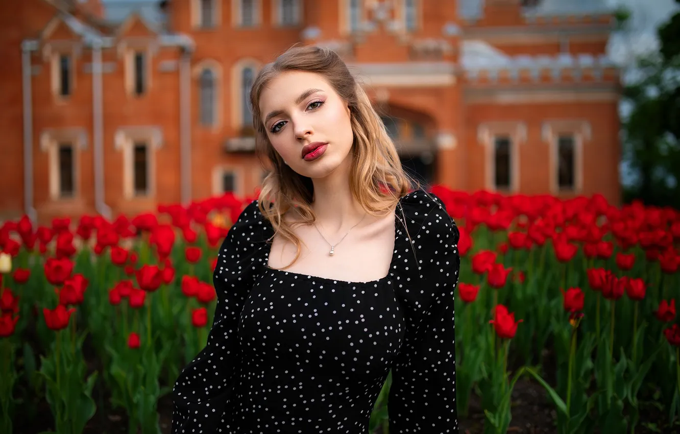 Photo wallpaper girl, flowers, sexy, Wallpaper, sweetheart, model, bright, building