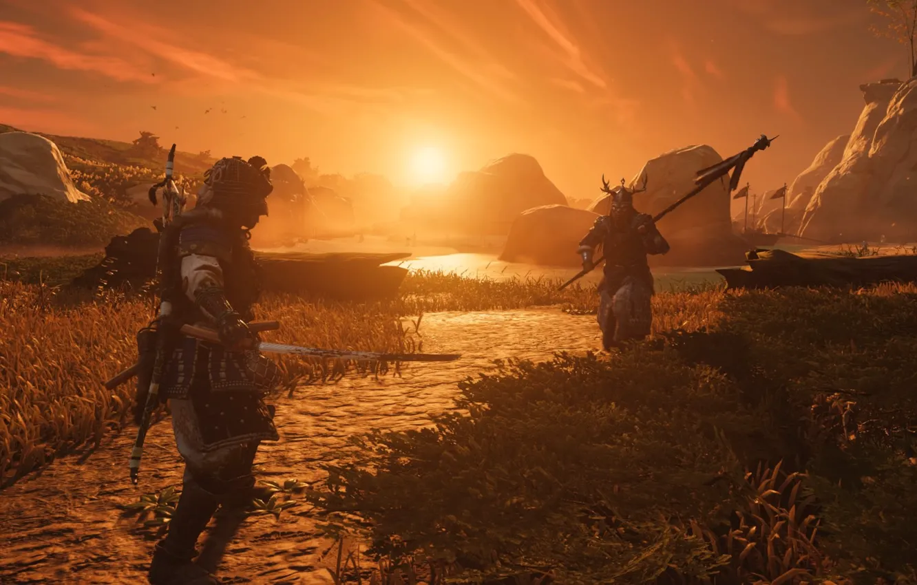 Photo wallpaper Japan, samurai, samurai, ghost of tsushima