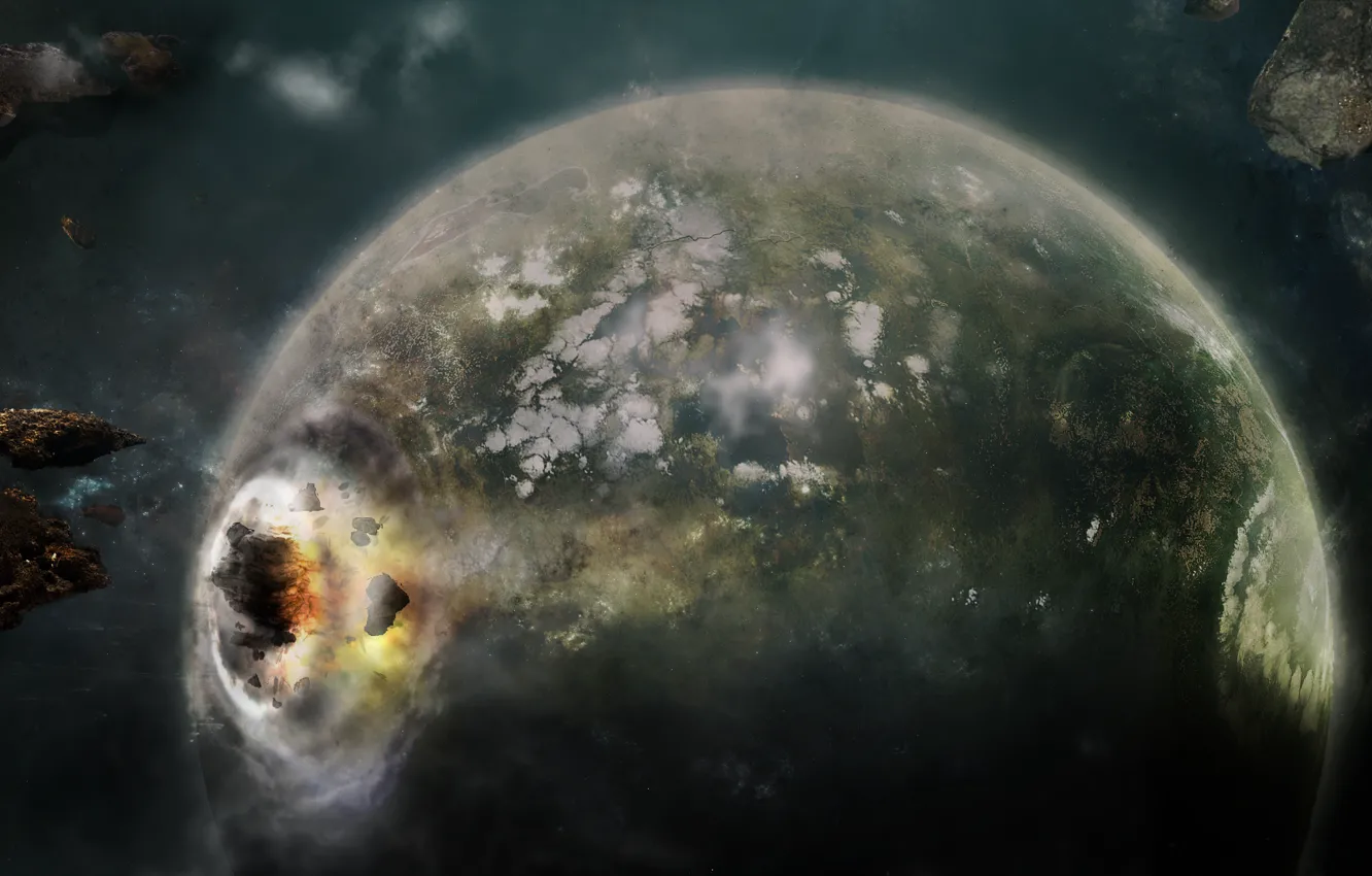 Photo wallpaper space, the explosion, earth, Apocalypse, planet, asteroids, clash