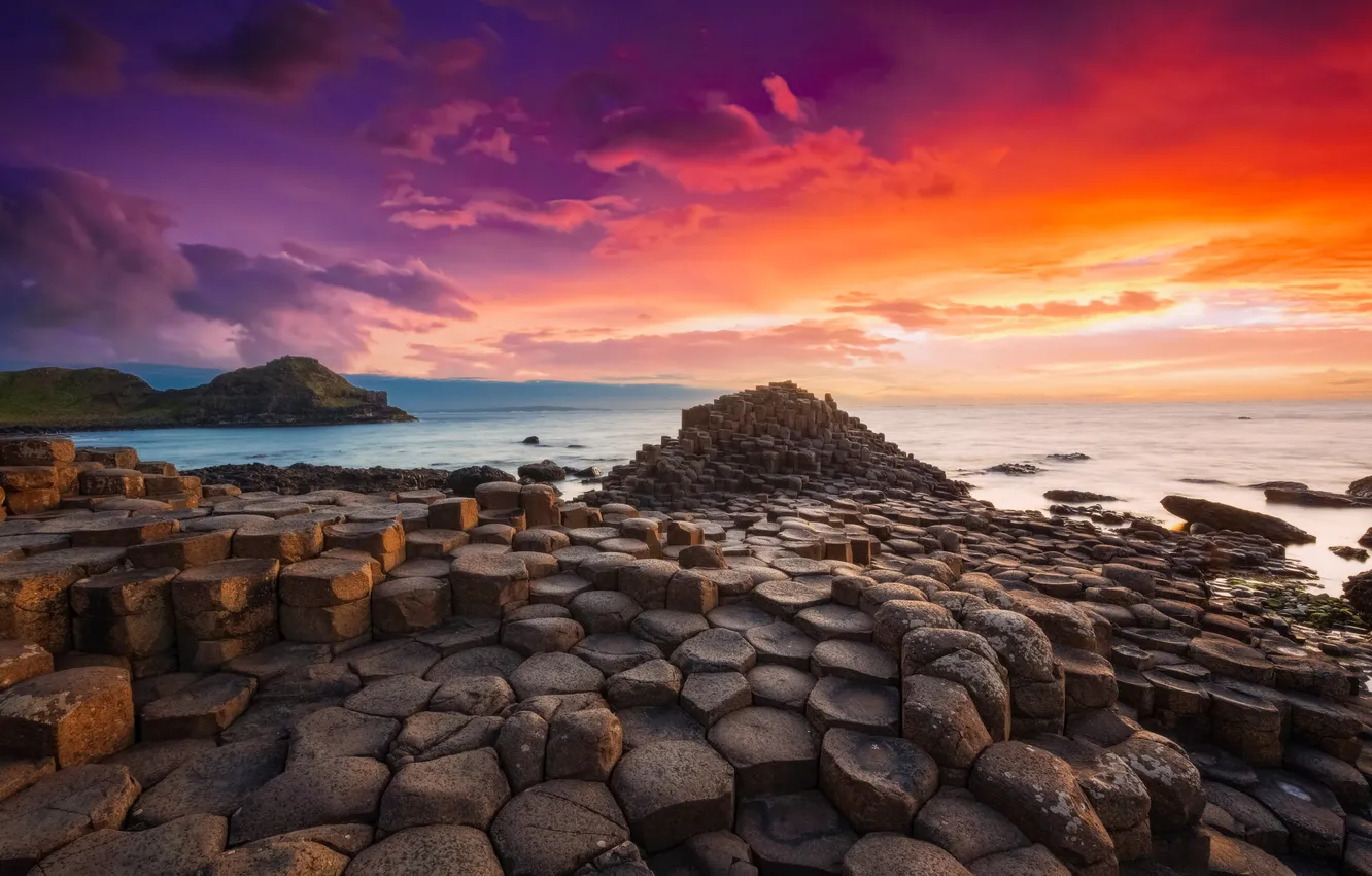 Photo wallpaper landscape, sunset, rocks, shore