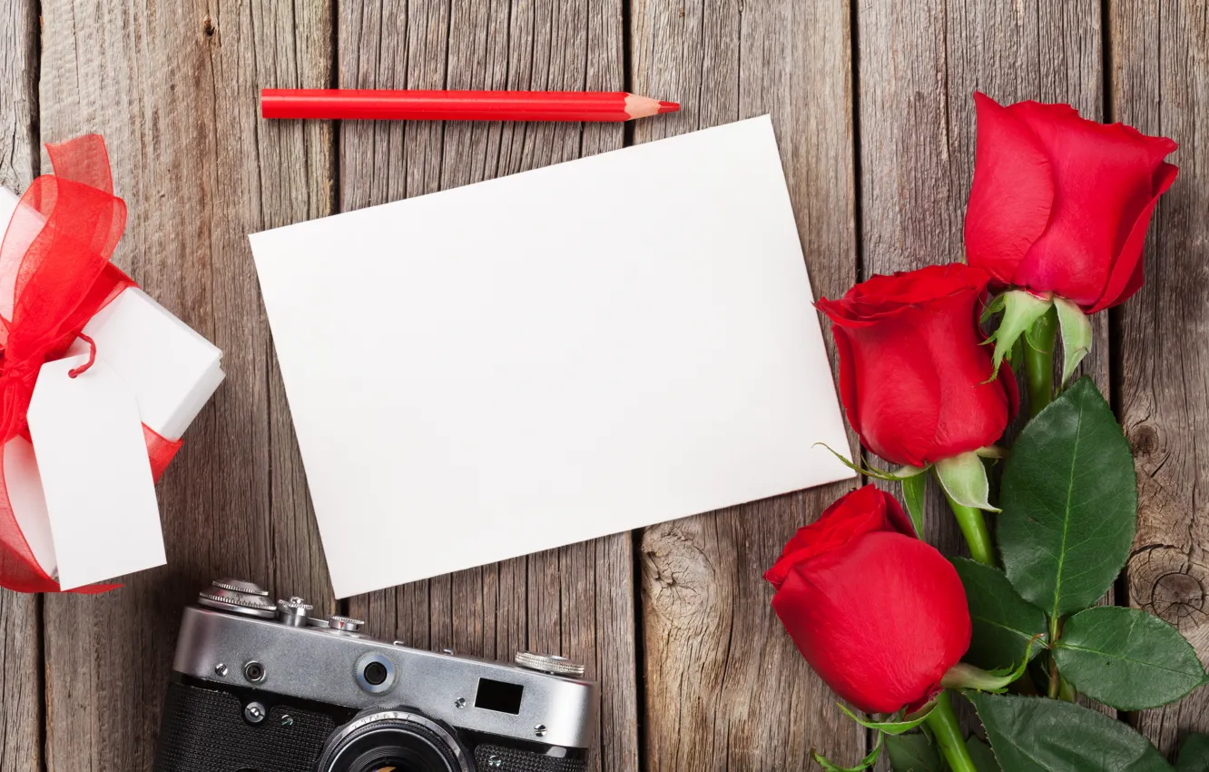 Photo wallpaper love, flowers, gift, roses, bouquet, glasses, red, red
